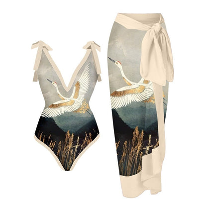 Fashion Self-Tie Dress Chiffon Niche Style One-Piece Swimsuit - Just The Fly Way