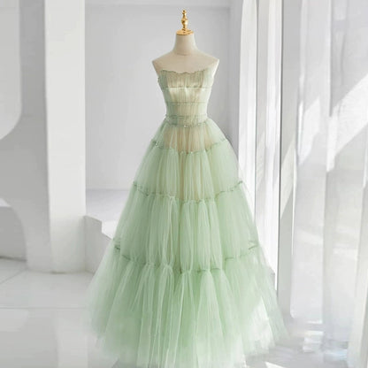Green Tube Top Mori Style Evening Dress Female Classy Light Luxury Minority Host Birthday Adult Ceremony Princess Dress Light Wedding Dress