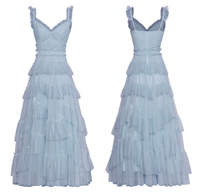 Backless Gauzy Formal Swing Dress Cake Summer Suspender Skirt
