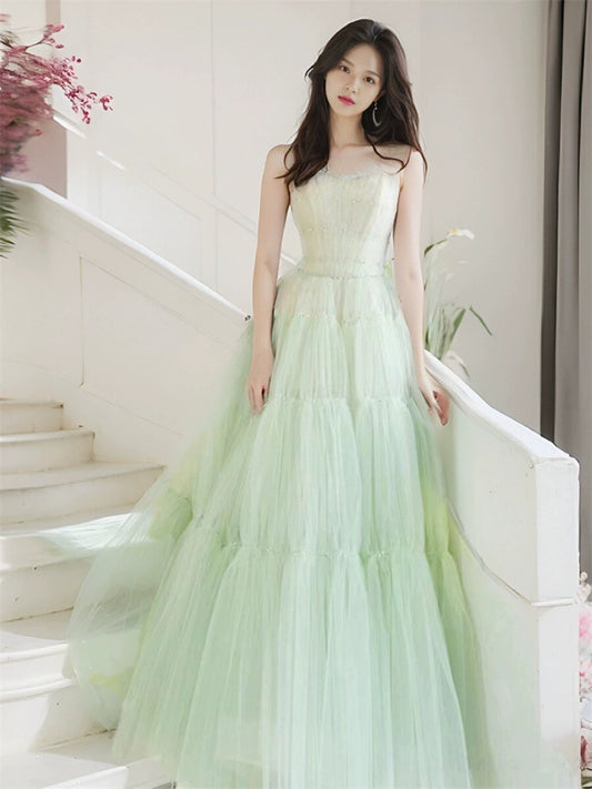 Green Tube Top Mori Style Evening Dress Female Classy Light Luxury Minority Host Birthday Adult Ceremony Princess Dress Light Wedding Dress