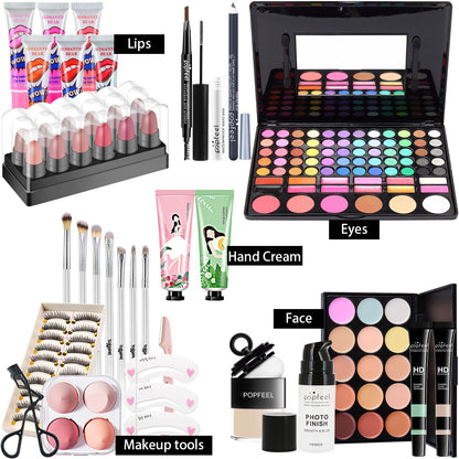 Fashionable, Bold and Beautiful DressPOPFEEL All-in-One Makeup Kit Gift Set with Eyeshadow Palette Foundation Lip Gloss Blush Brushes Eyeliner and More Beauty Gifts