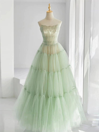 Green Tube Top Mori Style Evening Dress Female Classy Light Luxury Minority Host Birthday Adult Ceremony Princess Dress Light Wedding Dress