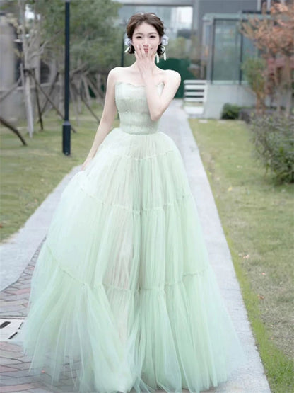 Green Tube Top Mori Style Evening Dress Female Classy Light Luxury Minority Host Birthday Adult Ceremony Princess Dress Light Wedding Dress