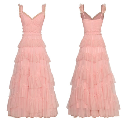 Backless Gauzy Formal Swing Dress Cake Summer Suspender Skirt