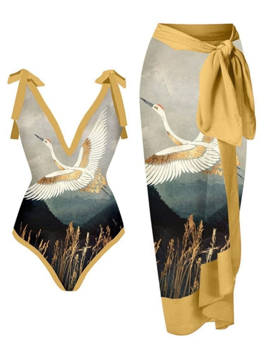 Fashion Self-Tie Dress Chiffon Niche Style One-Piece Swimsuit - Just The Fly Way