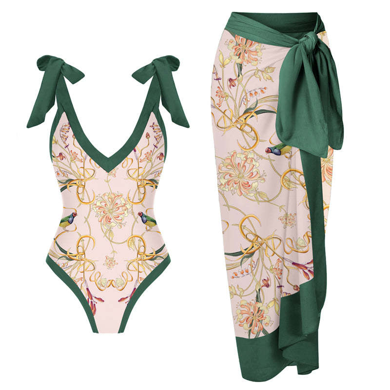 Fashion Self-Tie Dress Chiffon Niche Style One-Piece Swimsuit - Just The Fly Way