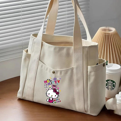 Hello Kitty Large Capacity Canvas Tote Available in Black, Beige, or Mustard, With A Variety Of Style Options - Just The Fly Way
