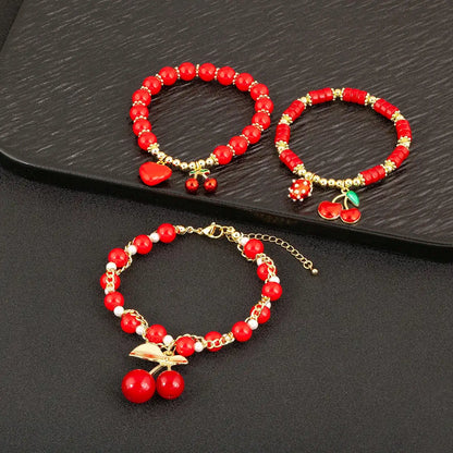 Cherry and Heart Red Beaded Chain Bracelet in 3 Fashion Styles – Trendy Jewelry - Just The Fly Way