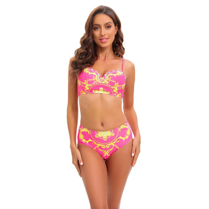 Three Piece Push Up Bikini Set, Black Gold Swimsuit with Skirt Cover Up - Just The Fly Way
