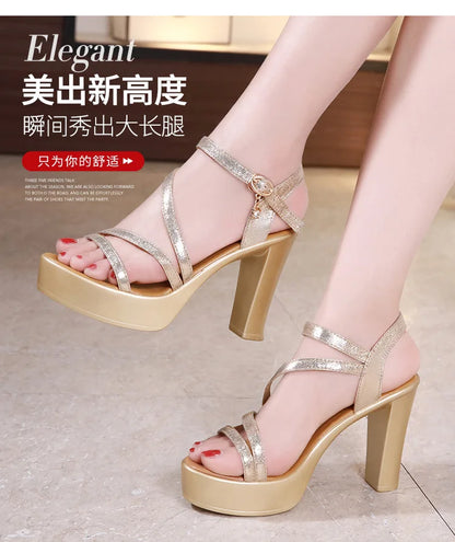 Fashionable, Bold and Beautiful Dress8cm 10cm Small Size 32-43 Elegant Soft Leather Sandals Platform Shoes 2025 Bandage Block High Heels Gladiator Sandals Model
