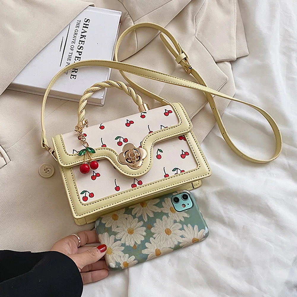 Fashionable, Bold and Beautiful DressStylish Women’s Cherry Square Chain Bag - Versatile PU Leather Crossbody with Sweet Cherry Pattern