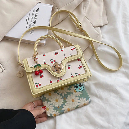Fashionable, Bold and Beautiful DressStylish Women’s Cherry Square Chain Bag - Versatile PU Leather Crossbody with Sweet Cherry Pattern