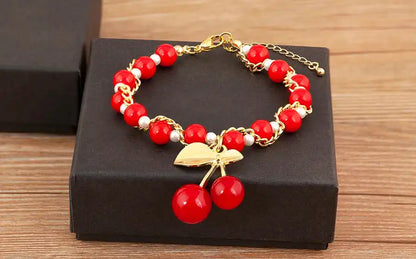 Cherry and Heart Red Beaded Chain Bracelet in 3 Fashion Styles – Trendy Jewelry - Just The Fly Way