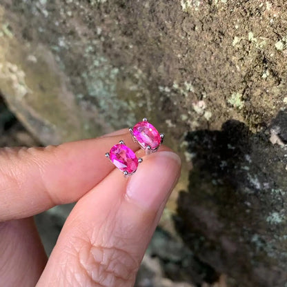 Fashionable, Bold and Beautiful Dress5*3MM Oval Natural Pink Topaz Earrings 925 Sterling Silver Stud Earring For Women Cute Gift Prevent Allergy Fine Jewelry