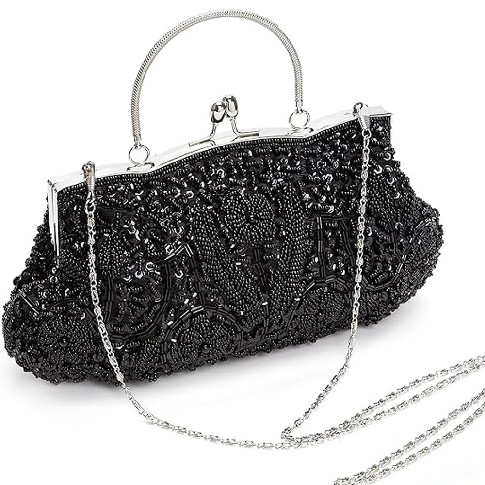 Fashion Retro Women Evening Bags Beaded Ladies Clutch Purse Shoulder Chain Wedding Party Women's Handbag Purses and Handbags - Just The Fly Way