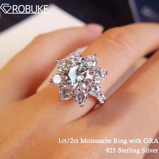 Shine Bright Moissanite Sunflower Rings for Women - S925 Silver & 18K Plated Wedding Jewelry with Certificate - Just The Fly Way