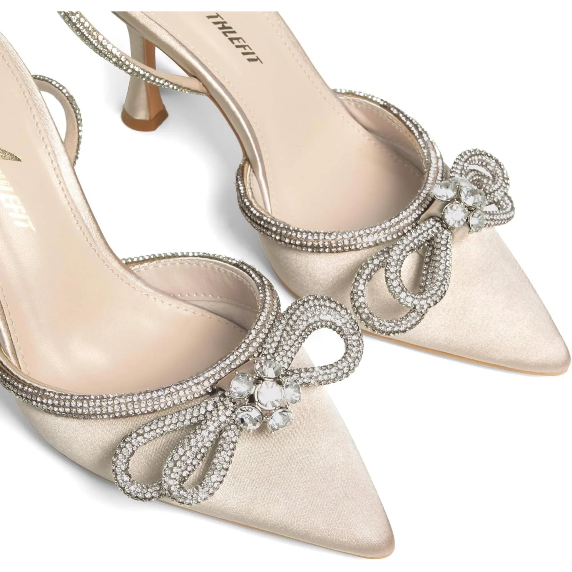 Women's Rhinestone Bow Heels Ankle Strap Pointed Toe Stiletto Heeled Sandals Wedding Bridal Dress Pumps Shoes - Just The Fly Way