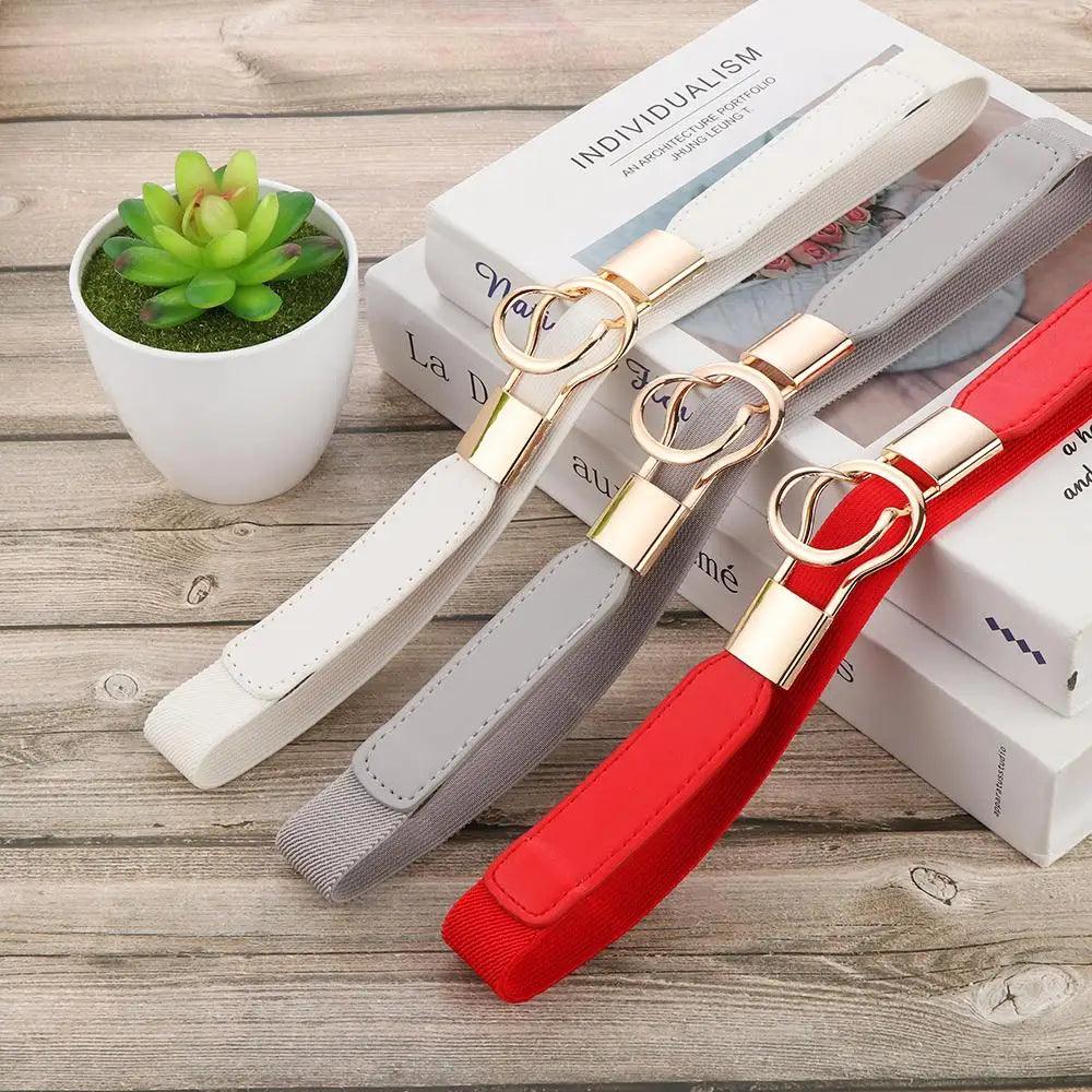 Women Elastic Thin Stretch Waistband Belt, Wrap Buckle - Just The Fly Way