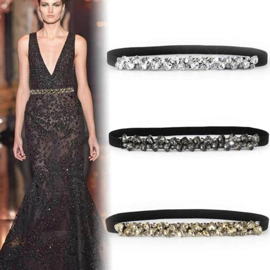 Accessories Fashion Crystal Belt, Elastic Black, with Gold, Black, or White Belt - Just The Fly Way