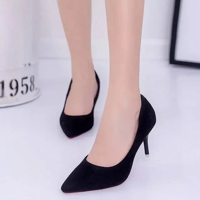 Fashionable, Bold and Beautiful DressBig Size Women's Boat Shoes Faux Suede High Heels Pointed Toe Pumps Stilettos Basic Pump for Female White Black Red Pink Blue