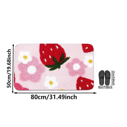 Charming Three-Piece Strawberry Bathroom Rug Set for a Delightful Decor Upgrade - Just The Fly Way