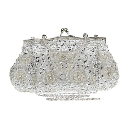 Women's Retro Small Totes Evening Bags Beaded Embroidered Ladies Clutch Purse Shoulder Chain Wedding Party Handbags Bags Purses - Just The Fly Way