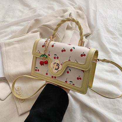 Fashionable, Bold and Beautiful DressStylish Women’s Cherry Square Chain Bag - Versatile PU Leather Crossbody with Sweet Cherry Pattern