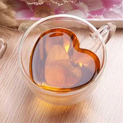 Heart Love Shaped Glass Mug Couple Cups Double Glass Cup Heat-Resisting Wine Glasses Tea Mugs Milk Espresso Coffee Cup Drinkware - Just The Fly Way