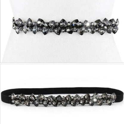 Accessories Fashion Crystal Belt, Elastic Black, with Gold, Black, or White Belt - Just The Fly Way