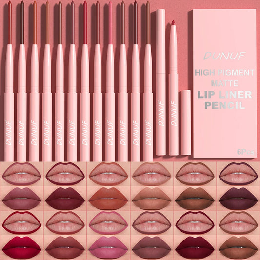 Fashionable, Bold and Beautiful Dress6pcs Lip Liner Pen Set Long-Lasting, Waterproof Sweatproof, Easy Coloring Non-fading Color Rendering Lip Gloss Set Beauty Makeup