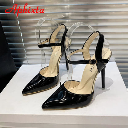 Fashionable, Bold and Beautiful DressWomen's Aphixta 12cm Super High Stiletto Heels Ankle Strap Sandals Pointed Toe Party Heels : Extended Sizes