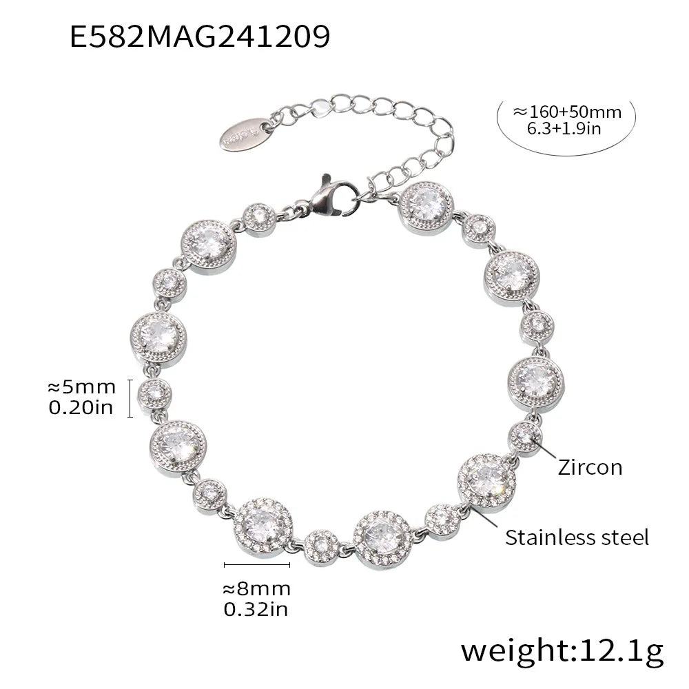 Shimmering Gold Plated Tennis Bracelet for Women - Vintage Charm Bangle with Zircon, Heart & Square Designs - Just The Fly Way