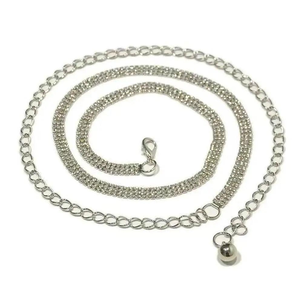 Rhinestone Chain Belt, Waist Chain Fashion Metal Belt, Silver or Gold Chain - Just The Fly Way