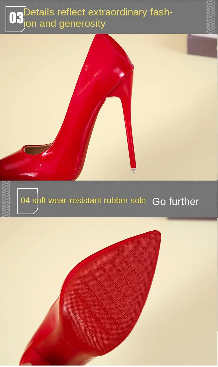Fashionable, Bold and Beautiful DressTemperament 12cm Super High Thin Heels Shoes Women Pumps Pointed Toe Colorful Patent Leather Stiletto Wedding Shoe Size 45