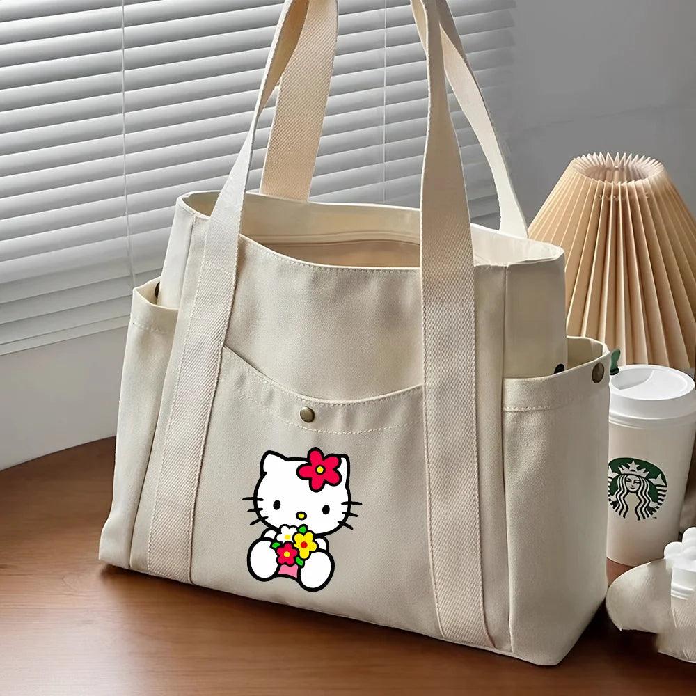 Hello Kitty Large Capacity Canvas Tote Available in Black, Beige, or Mustard, With A Variety Of Style Options - Just The Fly Way