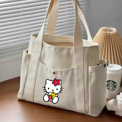 Hello Kitty Large Capacity Canvas Tote Available in Black, Beige, or Mustard, With A Variety Of Style Options - Just The Fly Way