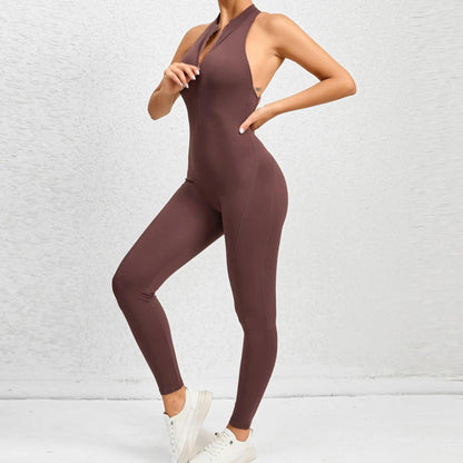 Zip-Up Activewear Yoga Romper With Bottom Contouring Design - Just The Fly Way