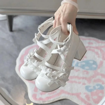 Fashionable, Bold and Beautiful DressLolita Red High Heels Cute pumps Shoes spring Autumn Lace Thick high heels Single Shoes Patent Leather Mary Jane Women's Shoes
