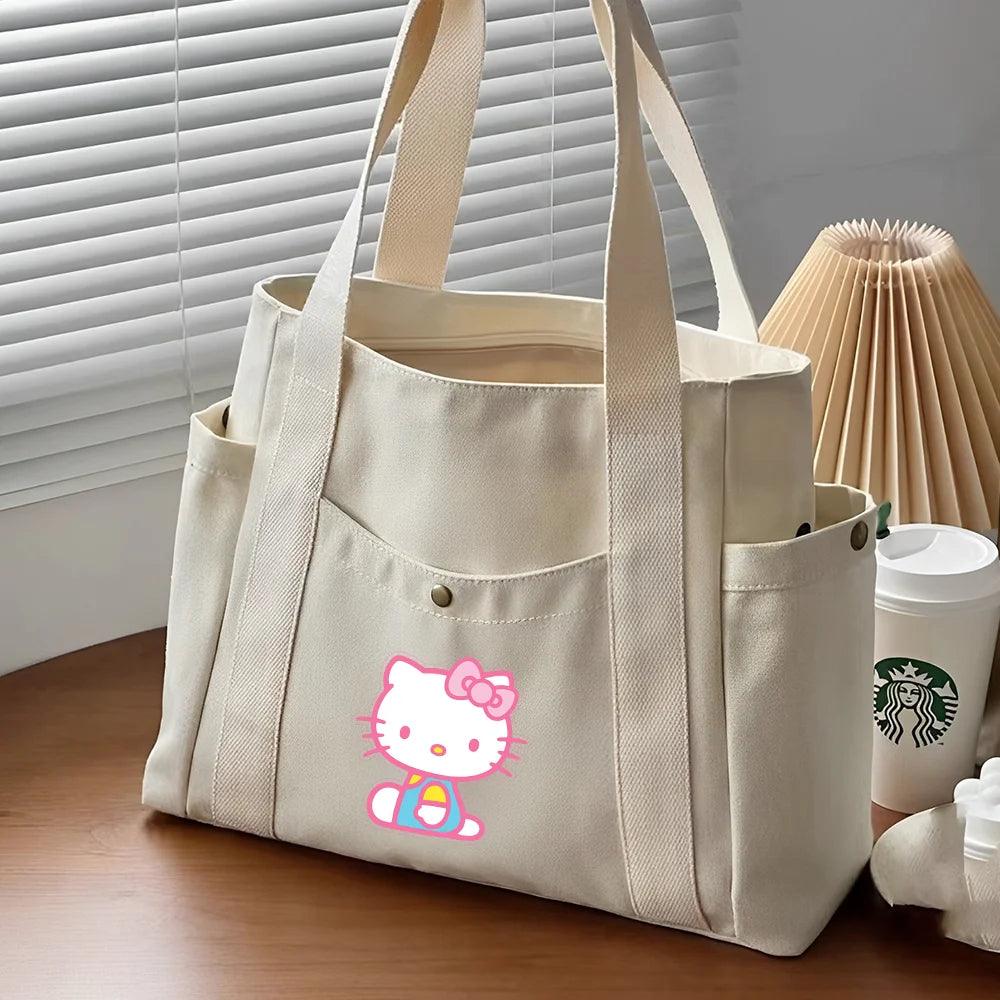 Hello Kitty Large Capacity Canvas Tote Available in Black, Beige, or Mustard, With A Variety Of Style Options - Just The Fly Way