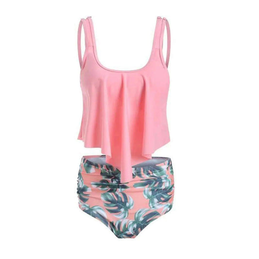 Printed Two Piece Swimwear With Ruffles And High Waist Bikini Set Bottom - Just The Fly Way