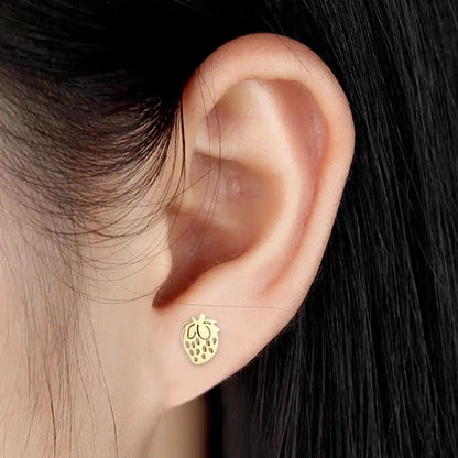 12 Pairs Lot Fruit Earrings Golden Strawberry Design Stud Earring Set Surgical Steel Children Girls Ear Jewelry Accessory Resale - Just The Fly Way
