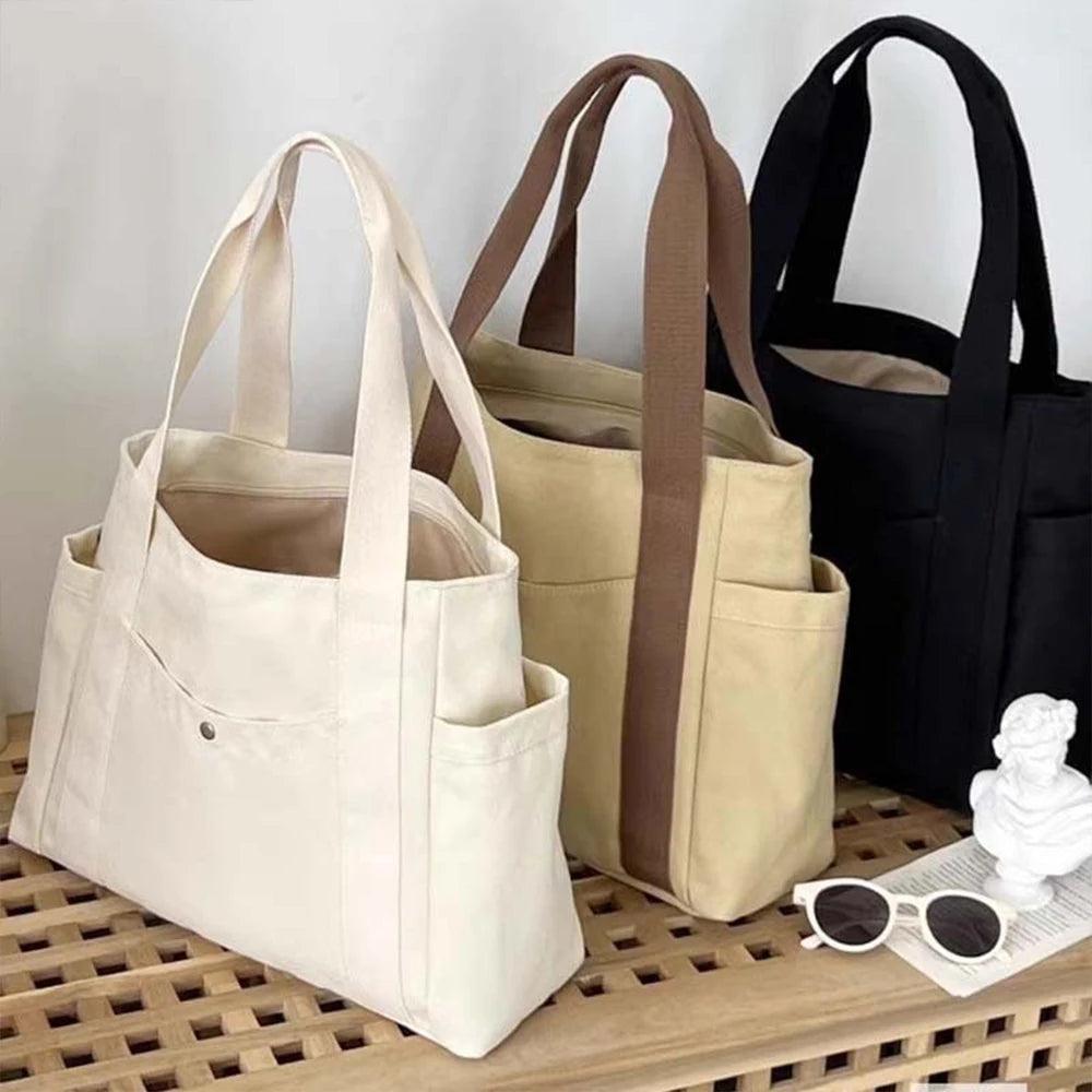 Hello Kitty Large Capacity Canvas Tote Available in Black, Beige, or Mustard, With A Variety Of Style Options - Just The Fly Way