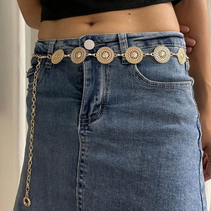 Boho Hollow Out Metal Round Chain Belt - Just The Fly Way