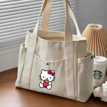 Hello Kitty Large Capacity Canvas Tote Available in Black, Beige, or Mustard, With A Variety Of Style Options - Just The Fly Way