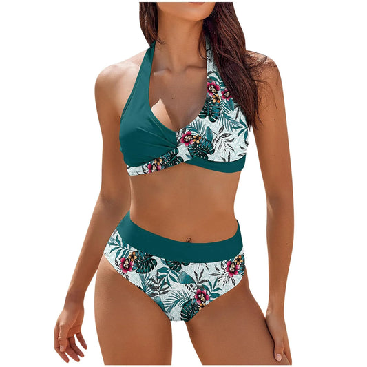 Fashionable, Bold and Beautiful Dressbikini Beach Colour Block Floral Printed Women's Swimsuit High Waist Two Piece For Teenagers biquinis feminino tendência 2024