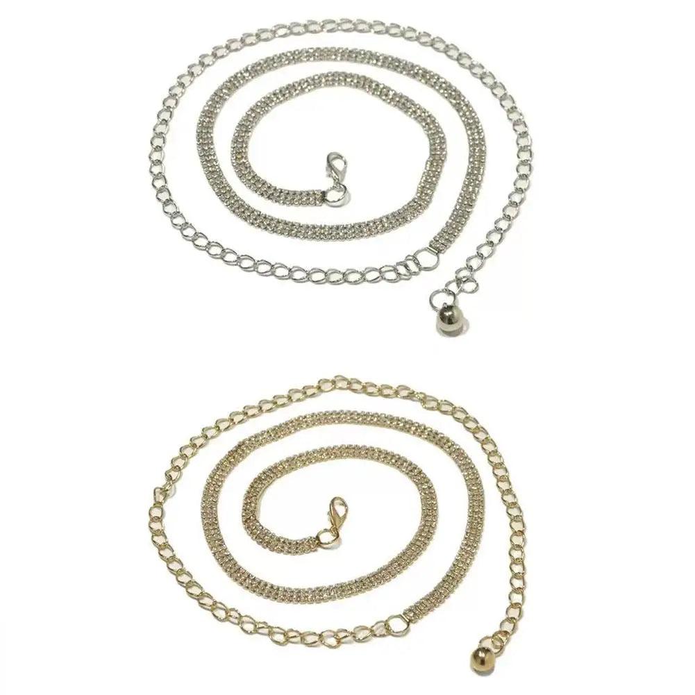Rhinestone Chain Belt, Waist Chain Fashion Metal Belt, Silver or Gold Chain - Just The Fly Way