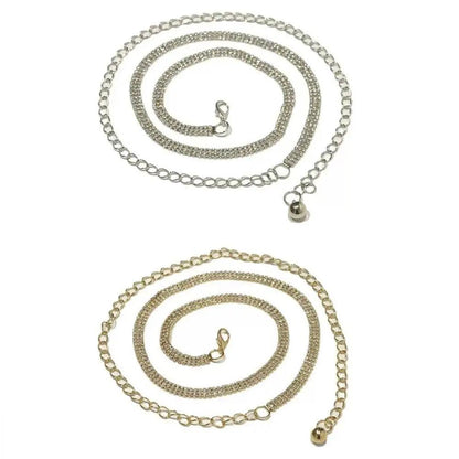 Rhinestone Chain Belt, Waist Chain Fashion Metal Belt, Silver or Gold Chain - Just The Fly Way