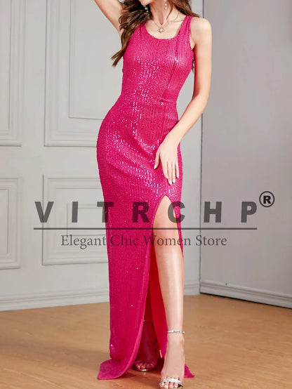 Celebrity Evening Dress Women Sequin Long Prom Dress V Neck Rose Sequin Evening Dress Sexy Party Mermaid Sparkling Maxi Dress - Just The Fly Way