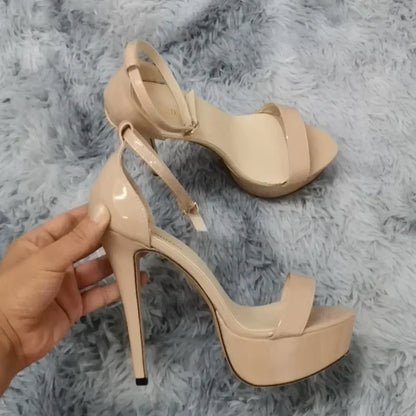 Fashionable, Bold and Beautiful DressWomen Sandals Sexy 14cm Supper High Heels Patent Leather Nighclub Platform Open Toes Sandals Party Red Wedding Shoes Plus Size