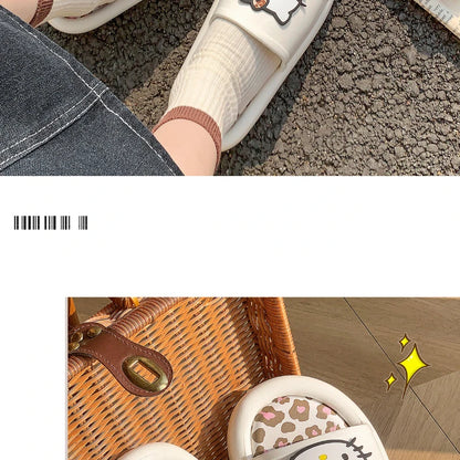 Miniso Hello Kitty Cute Leopard Print Slippers Trendy Open-Toe Slide Sandals in Chic Two-Tone Design Comfortable EVA Material
